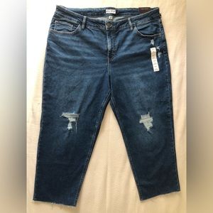 Cropped Distressed Mid Rise Slim Straight Jeans Dark Wash Stretch Size 22W | R
